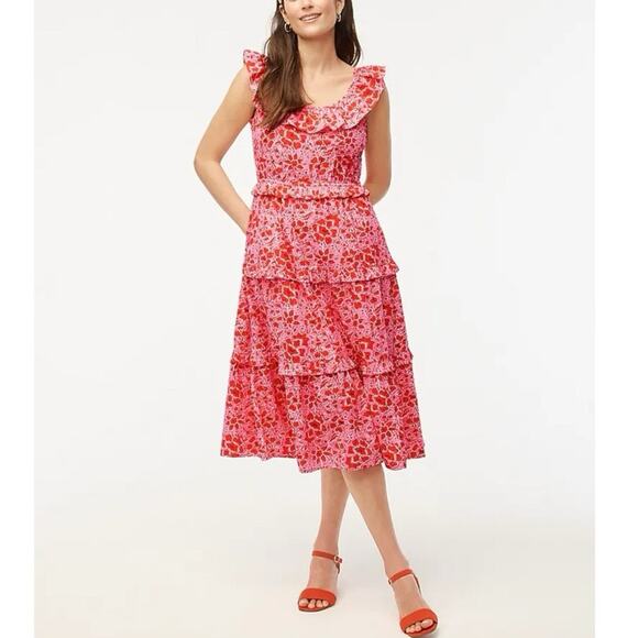 J. Crew Printed Ruffle Midi Dress - Picture 1 of 6